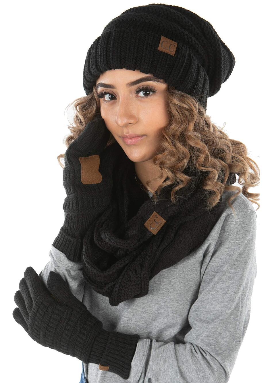 9862 Hat, Scarf & Glove Set โ Winter Beanie, Infinity Scarf & Touchscreen